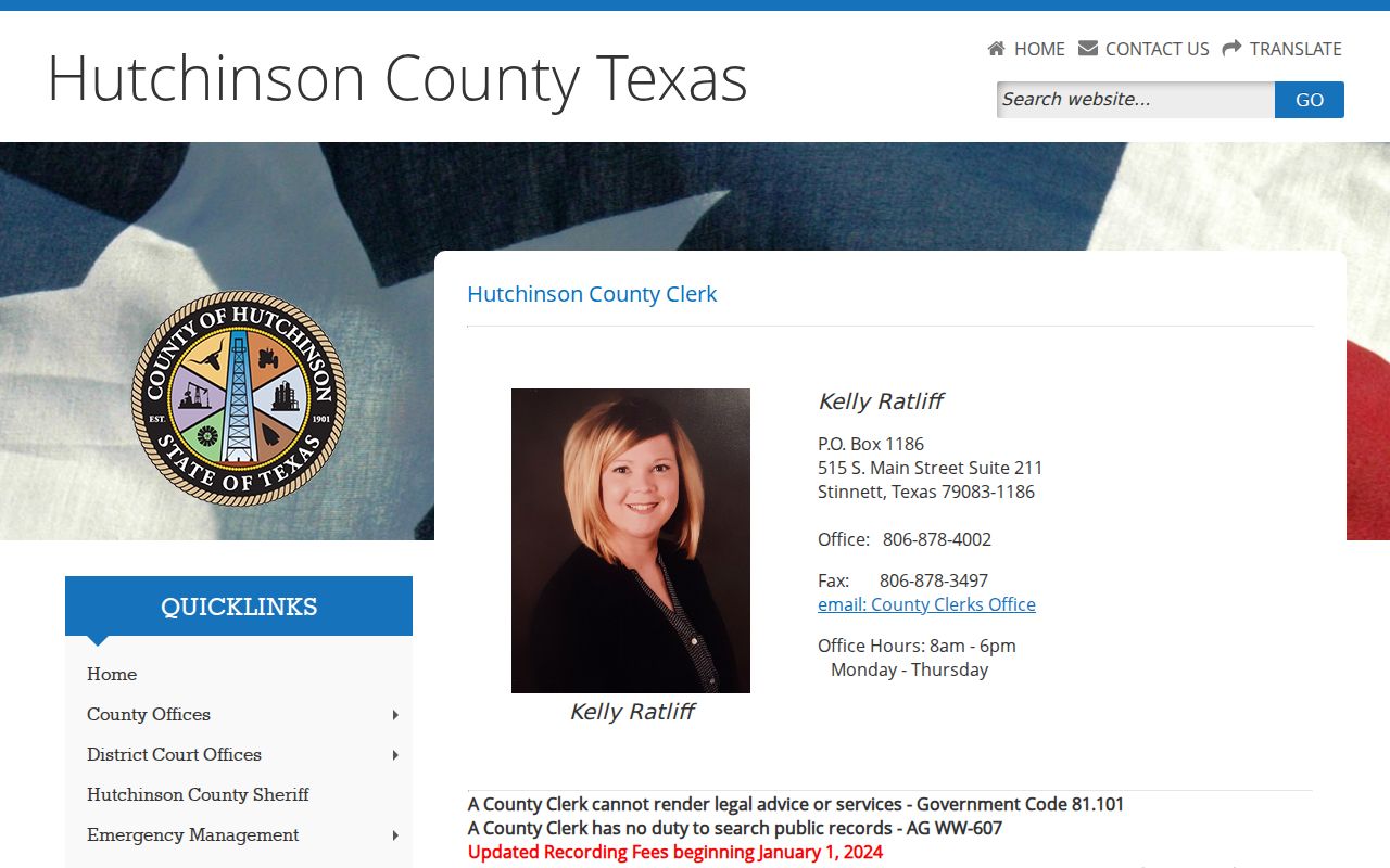 Hutchinson County criminal court cases County Clerk page