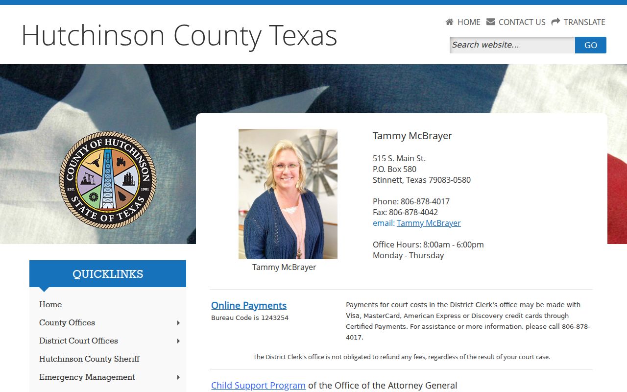 Hutchinson County criminal court cases District Clerk page