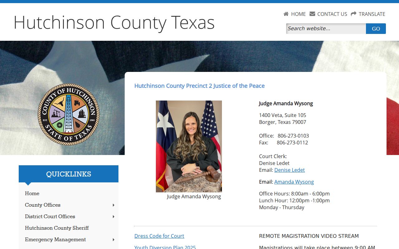 Hutchinson County criminal court cases JP2 remote magistration notice