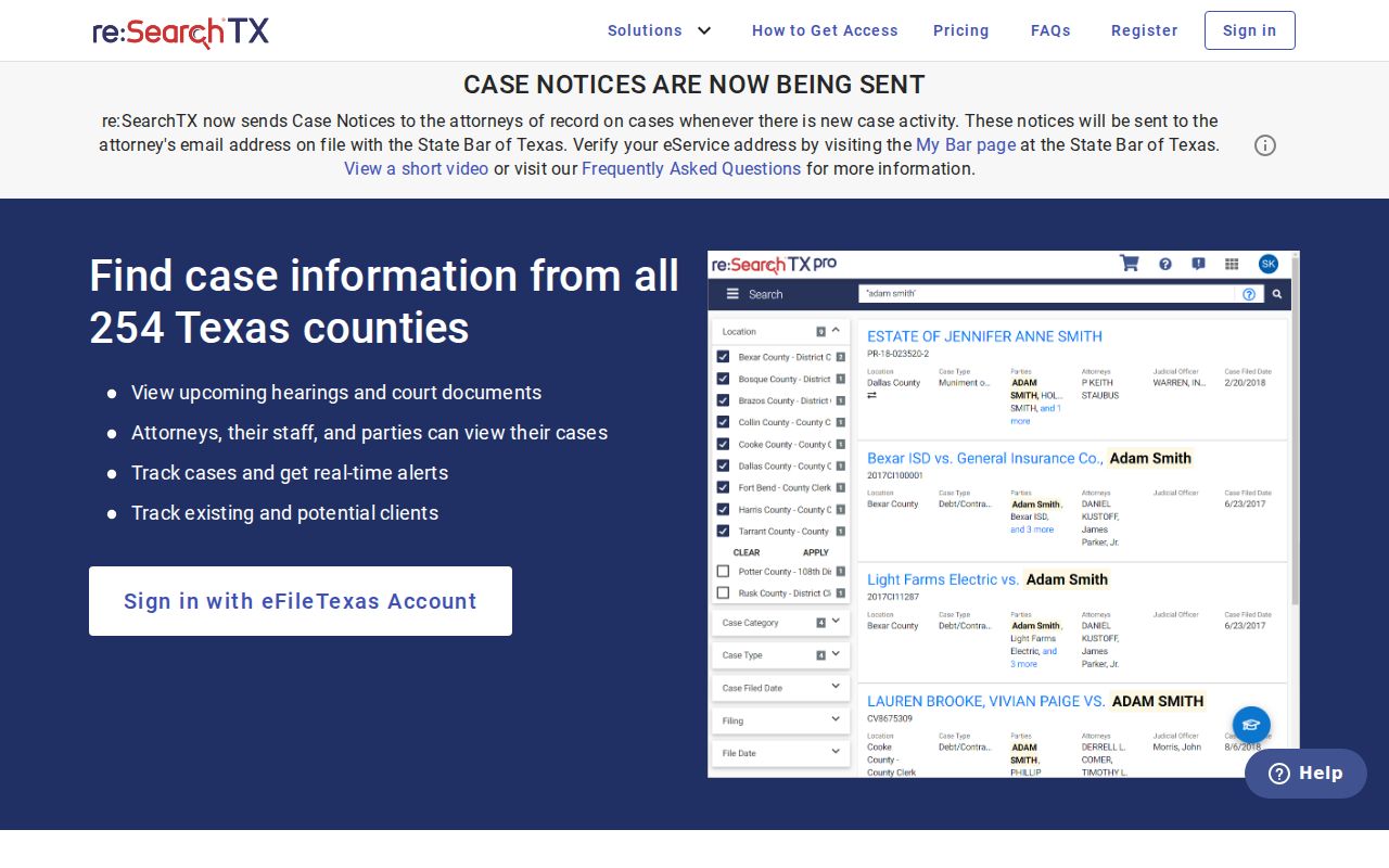 Hutchinson County criminal court cases re SearchTX interface