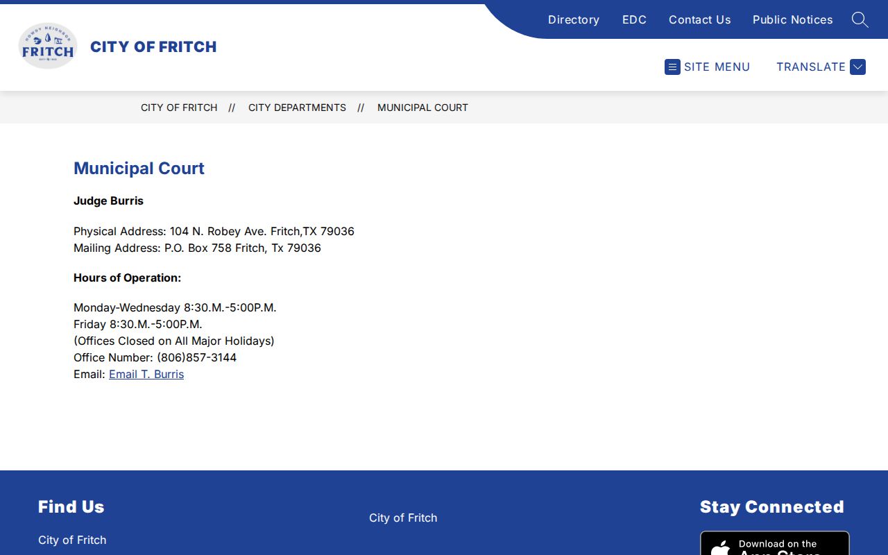 Fritch criminal records access through the municipal court page