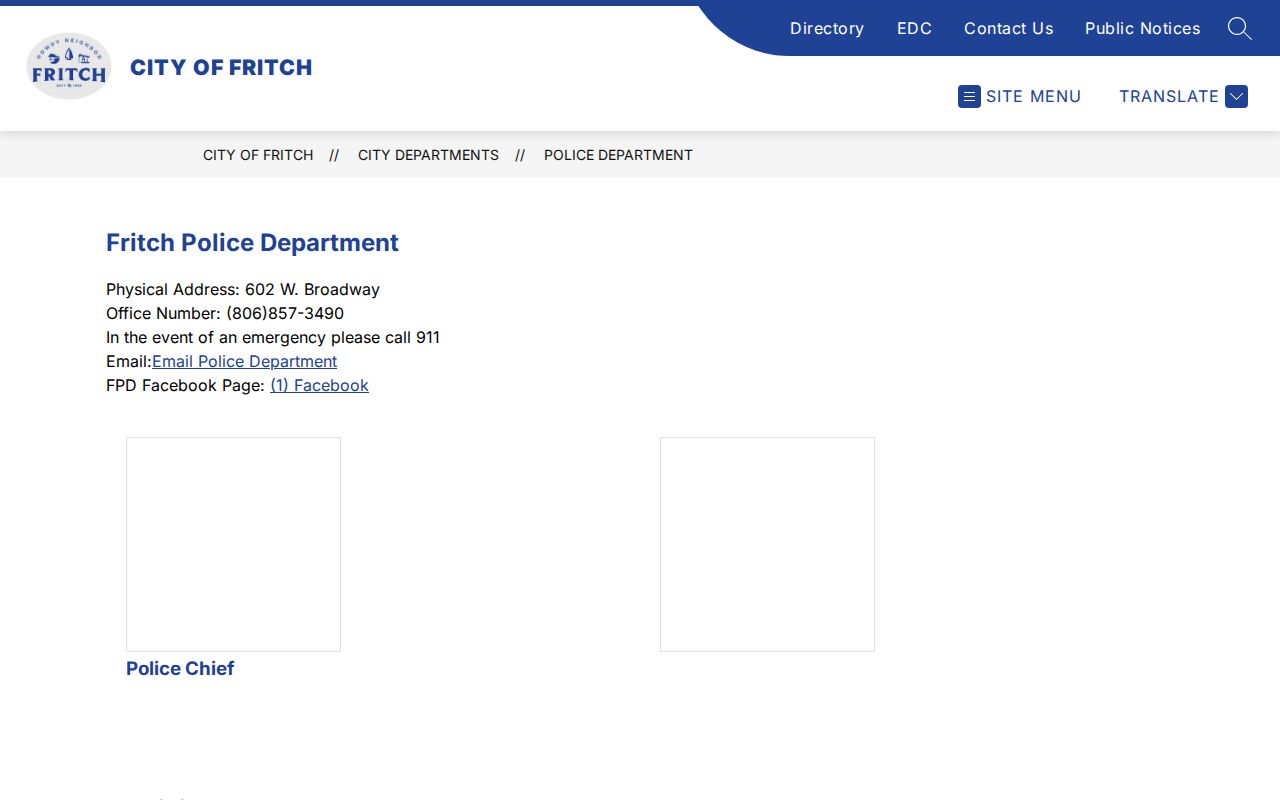Fritch criminal records channel on the police department page