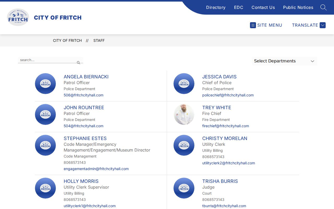 Fritch criminal records contacts in the city staff directory
