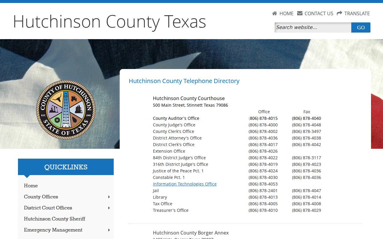 Hutchinson County criminal court records office directory