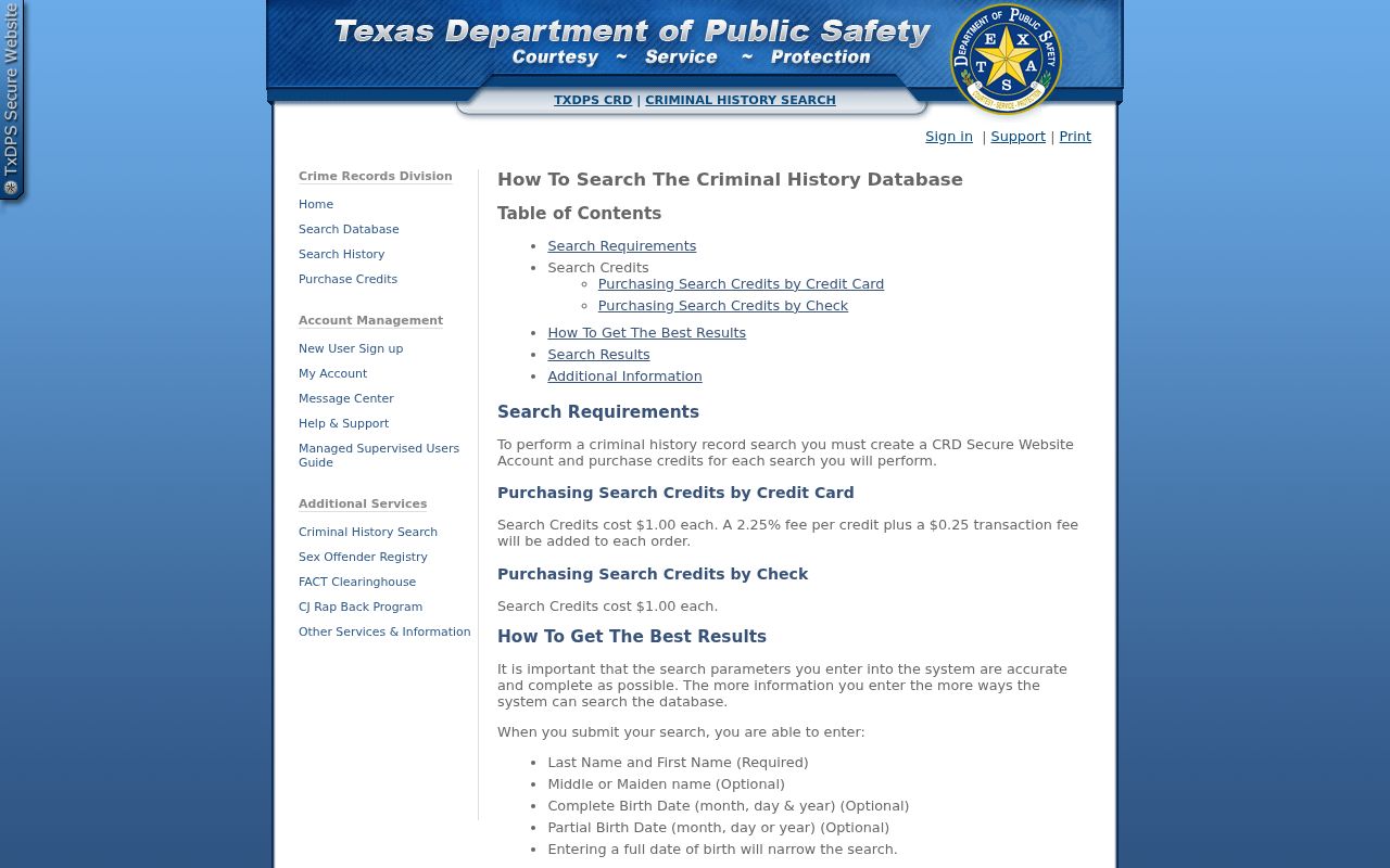 Hutchinson County criminal record DPS search credit help