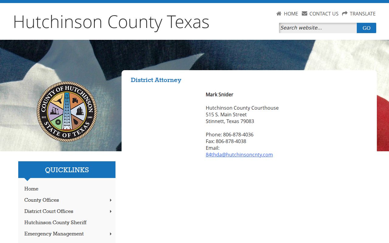 Stinnett criminal records and Hutchinson County District Attorney office